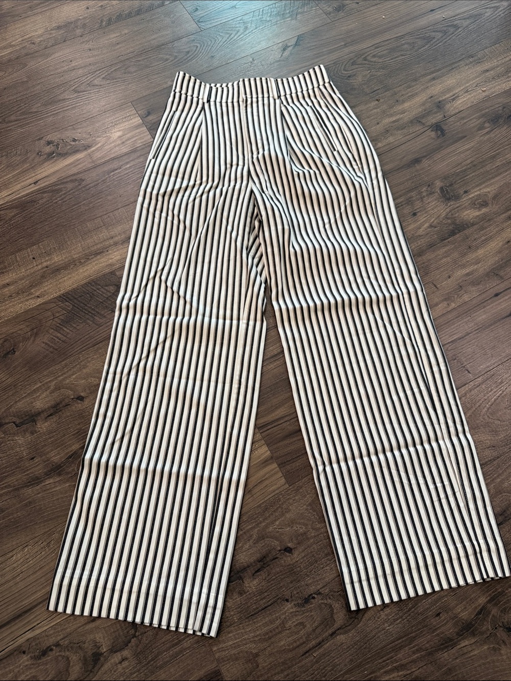 Everlane Black, Olive & Cream Vertical Stripe Wide-Leg Pants